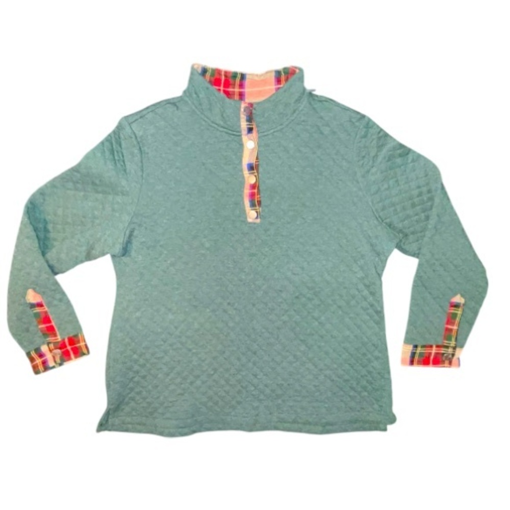 New Addheat Quilted Plaid Accent Pullover Sweatshirt Button Mock Neck Size XL